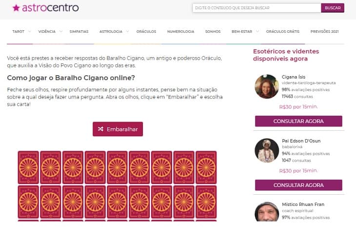 Baralho Cigano Online Gráits - Jogue Tarot Cigano