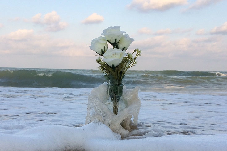 Imagem de flores brancas ofertadas para Iemanj&aacute;