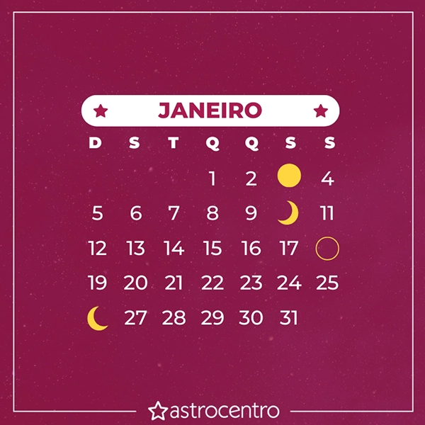 Calendário lunar de janeiro 2026