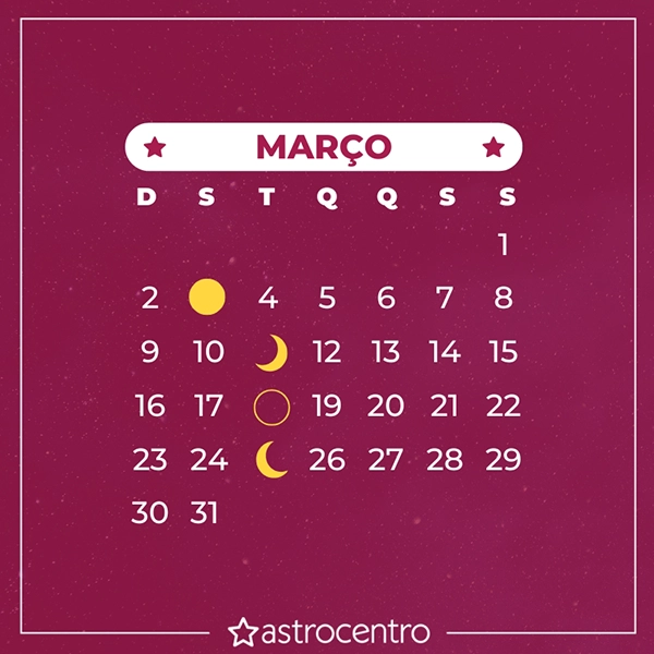 Calendário lunar de março 2026