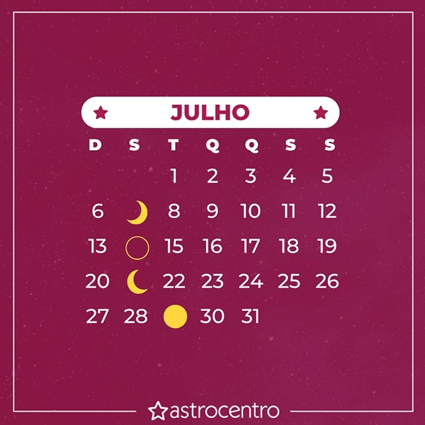 Calendário lunar de julho 2026