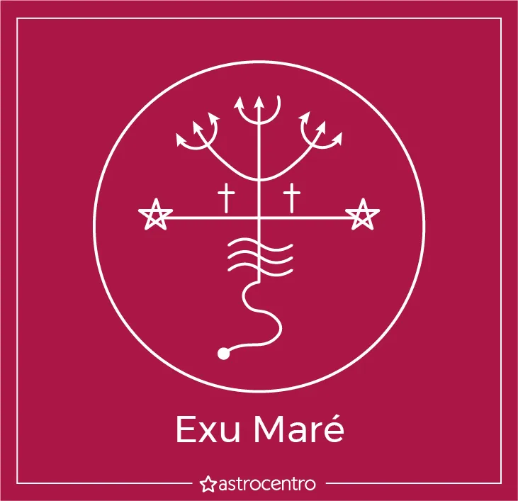 Referência simbólica de um ponto riscado de Exu Maré, com ondas, estrelas e tridentes