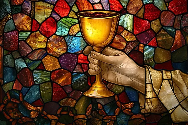 Interior de uma igreja moderna ou símbolo da eucaristia (foco na sacralidade).